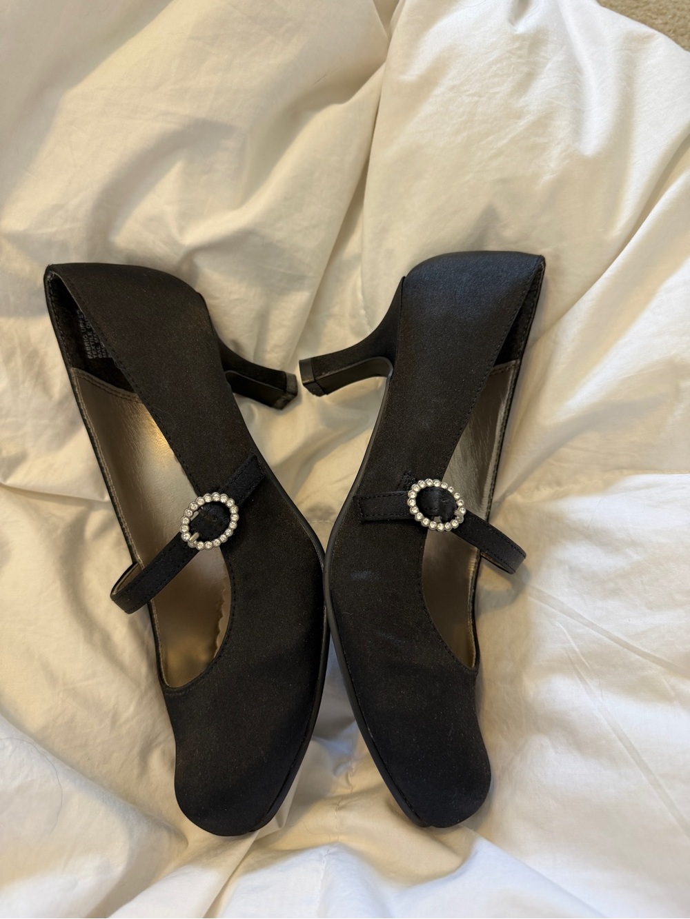 SM New York Black Mary Jane Heels with Crystal Buckle